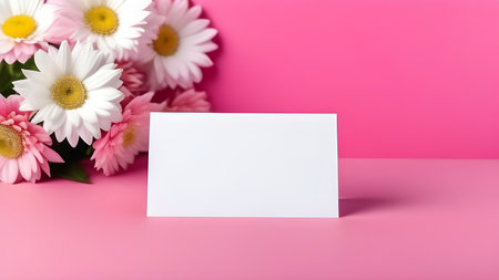 White sheet, letterhead, invitations on a pink background with flowers. High quality photoの素材