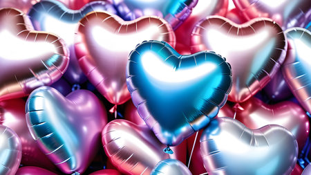 Halographic balloons in the shape of hearts. High quality photoの素材