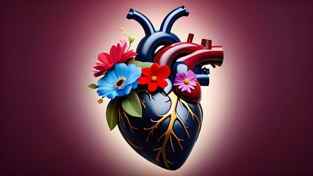 Anatomical head with flowers. Lover's heart. High quality photoの素材