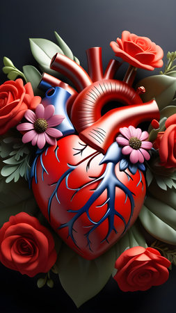 Anatomical head with flowers. Lover's heart. High quality photoの素材
