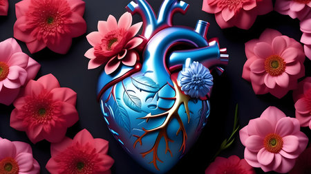 Anatomical head with flowers. Lover's heart. High quality photoの素材