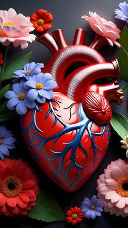 Anatomical head with flowers. Lover's heart. High quality photoの素材