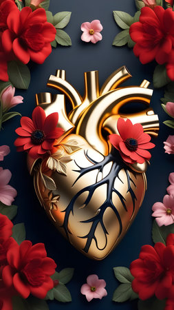 Anatomical head with flowers. Lover's heart. High quality photoの素材