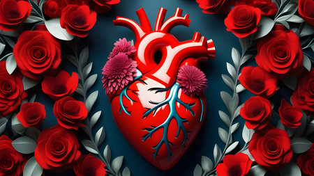 Anatomical head with flowers. Lover's heart. High quality photoの素材