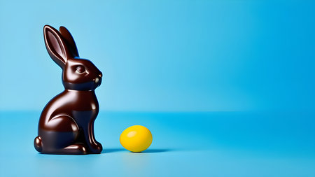 Chocolate Easter bunny on a blue background with space for text. High quality photoの素材