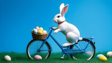The Easter bunny rides a bicycle. High quality photoの素材