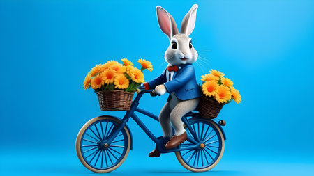 The Easter bunny rides a bicycle. High quality photoの素材