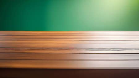 Empty wooden table with green blurred background. High quality photoの素材