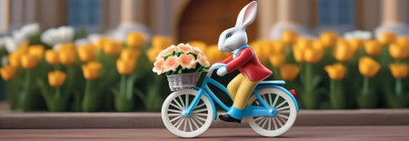 The Easter bunny rides a bicycle. High quality photoの素材
