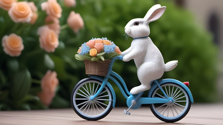 The Easter bunny rides a bicycle. High quality photoの素材