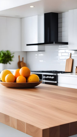 Empty table in modern kitchen with blurred background. High quality photoの素材