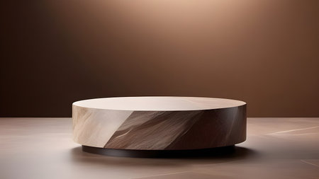 Pedestal, display made of stone for the presentation of products on a brown background. High quality photoの素材