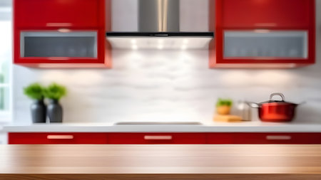 Empty table in modern kitchen with blurred background. High quality photoの素材