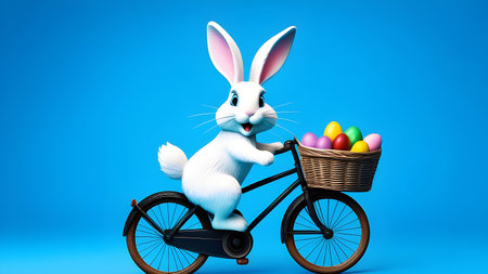 The Easter bunny rides a bicycle. High quality photoの素材