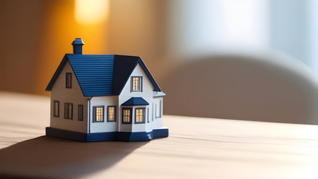 Figure of a house on the table. High quality photoの素材