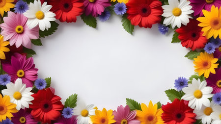 Background of flowers on a white background with space for text in the center. High quality photoの素材