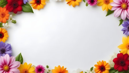 Background of flowers on a white background with space for text in the center. High quality photoの素材