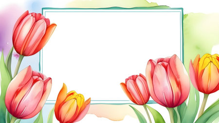 Background of tulip flowers in watercolor with place for text. High quality photoの素材