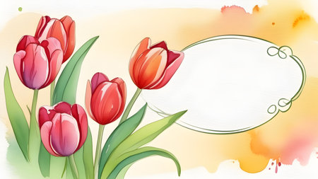 Background of tulip flowers in watercolor with place for text. High quality photoの素材