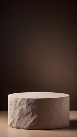 Pedestal, display made of stone for the presentation of products on a brown background. High quality photoの素材