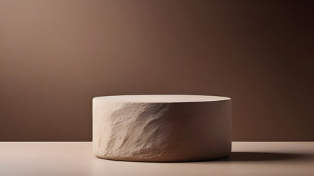 Pedestal, display made of stone for the presentation of products on a brown background. High quality photoの素材