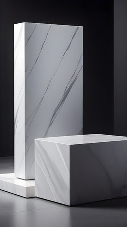 Marble white podium display for product presentation. High quality photoの素材