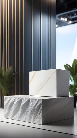 Marble white podium display for product presentation. High quality photoの素材