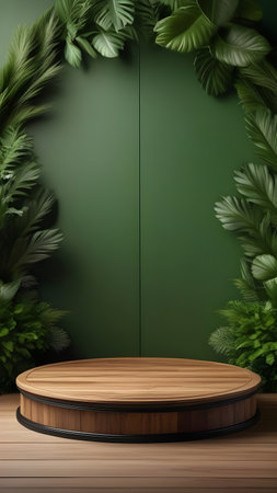 Wooden podium display for product presentation. High quality photoの素材