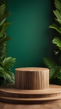 Wooden podium display for product presentation. High quality photoの素材