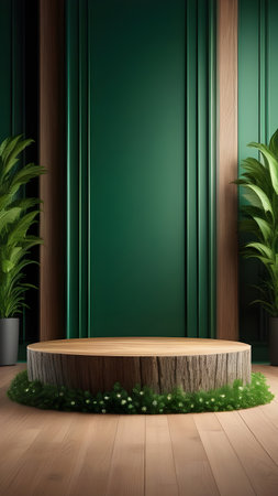 Wooden podium display for product presentation. High quality photoの素材