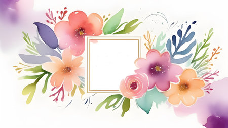 Background of tulip flowers in watercolor with place for text. High quality photoの素材