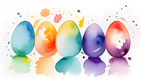 Watercolor painted Easter eggs. High quality photoの素材