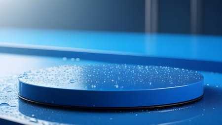 Blue podium display for product presentation. High quality photoの素材