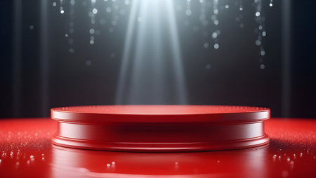 Red podium display for product presentation. High quality photoの素材