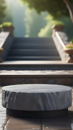 Pedestal, display made of gray stone for the presentation of products. High quality photoの素材