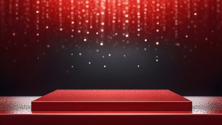 Red podium display for product presentation. High quality photoの素材