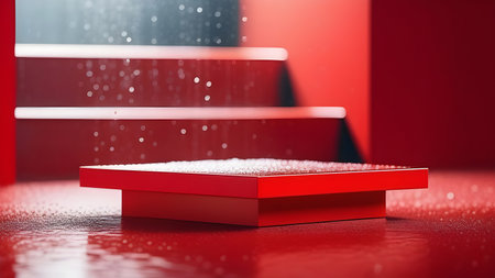 Red podium display for product presentation. High quality photoの素材