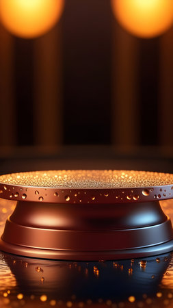 Copper platform, display for product presentation with water drops. High quality photoの素材