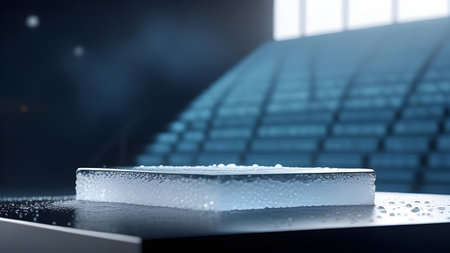 Ice platform, display for product presentation with water drops. High quality photoの素材