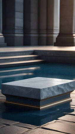 Pedestal, display made of gray stone for the presentation of products. High quality photoの素材