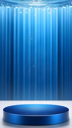Blue podium display for product presentation. High quality photoの素材
