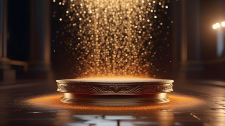 Copper platform, display for product presentation with water drops. High quality photoの素材