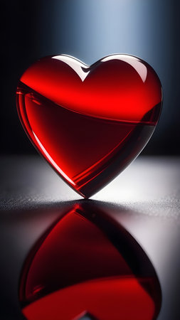Red glass heart on a black background. High quality photoの素材