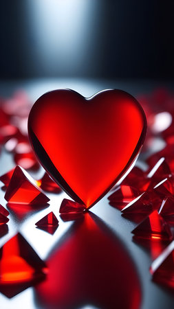 Red glass heart on a black background. High quality photoの素材