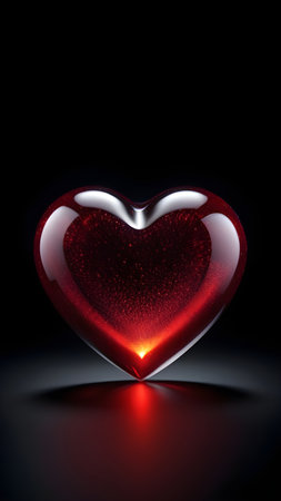Red glass heart on a black background. High quality photoの素材