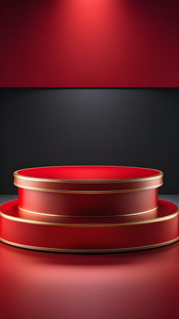 Red podium display for product presentation. High quality photoの素材