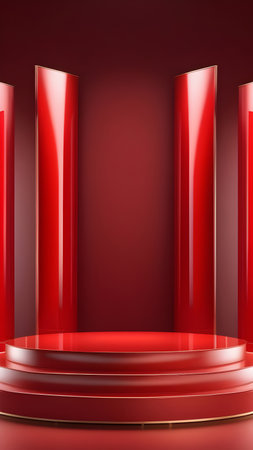 Red podium display for product presentation. High quality photoの素材