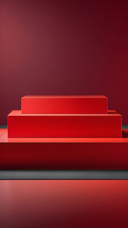 Red podium display for product presentation. High quality photoの素材