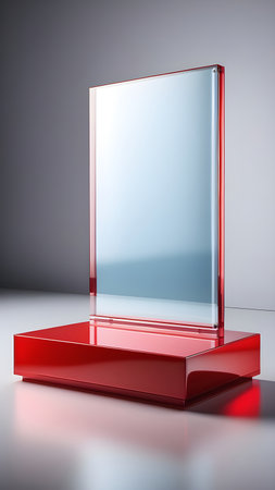 Red podium display for product presentation. High quality photoの素材