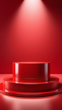 Red podium display for product presentation. High quality photoの素材